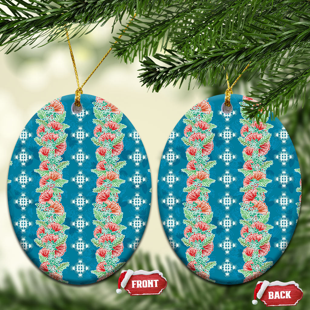 Hawaii Ohia Lehua Ceramic Ornament Tropical Vibes Teal LT05 Oval Teal - Polynesian Pride