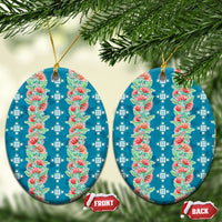 Hawaii Ohia Lehua Ceramic Ornament Tropical Vibes Teal LT05 Oval Teal - Polynesian Pride