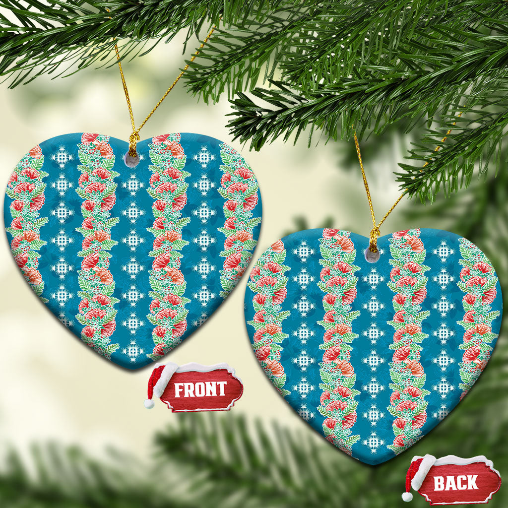 Hawaii Ohia Lehua Ceramic Ornament Tropical Vibes Teal LT05 Heart Teal - Polynesian Pride