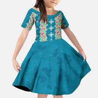 Hawaii Ohia Lehua Family Matching Long Sleeve Bodycon Dress and Hawaiian Shirt Tropical Vibes Teal