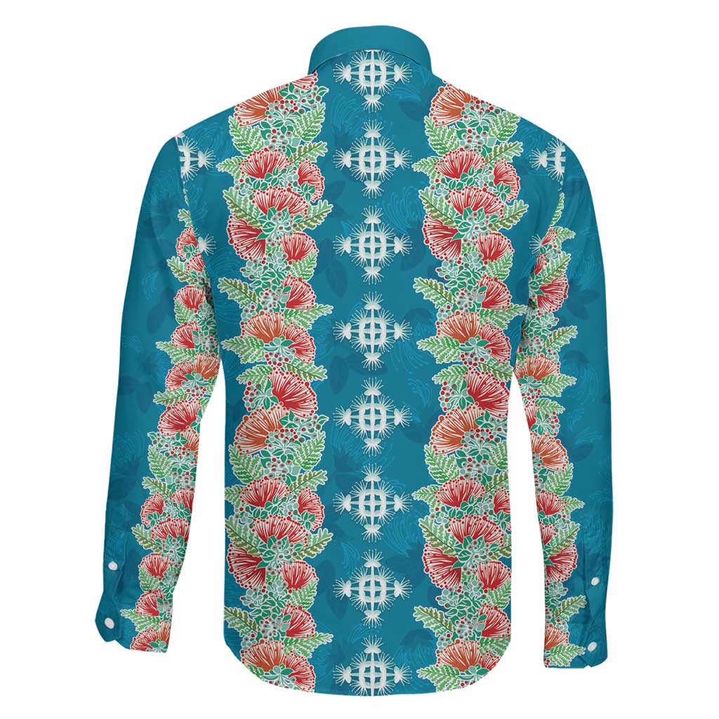 Hawaii Ohia Lehua Family Matching Long Sleeve Bodycon Dress and Hawaiian Shirt Tropical Vibes Teal