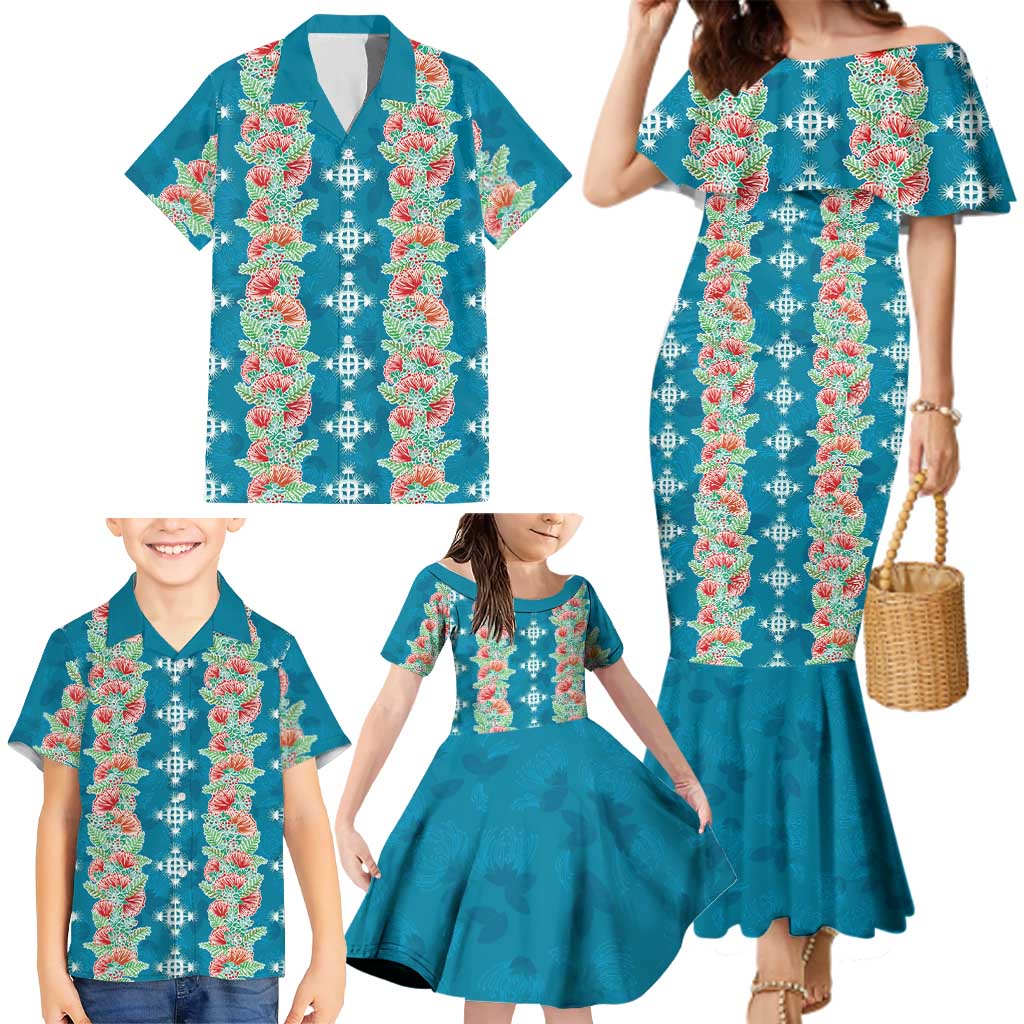 Hawaii Ohia Lehua Family Matching Mermaid Dress and Hawaiian Shirt Tropical Vibes Teal