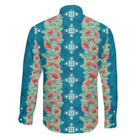 Hawaii Ohia Lehua Family Matching Off The Shoulder Long Sleeve Dress and Hawaiian Shirt Tropical Vibes Teal
