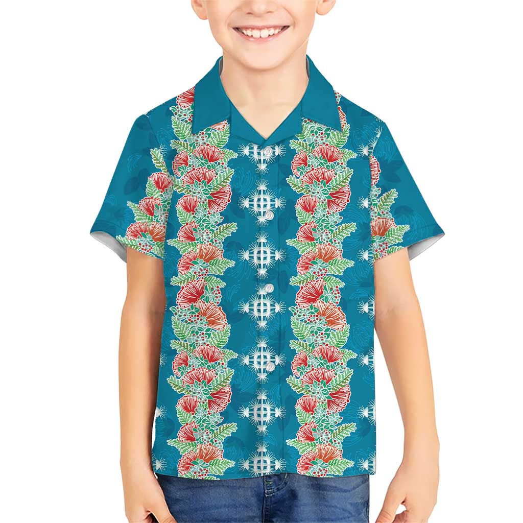 Hawaii Ohia Lehua Family Matching Off The Shoulder Long Sleeve Dress and Hawaiian Shirt Tropical Vibes Teal