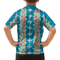 Hawaii Ohia Lehua Family Matching Off Shoulder Short Dress and Hawaiian Shirt Tropical Vibes Teal