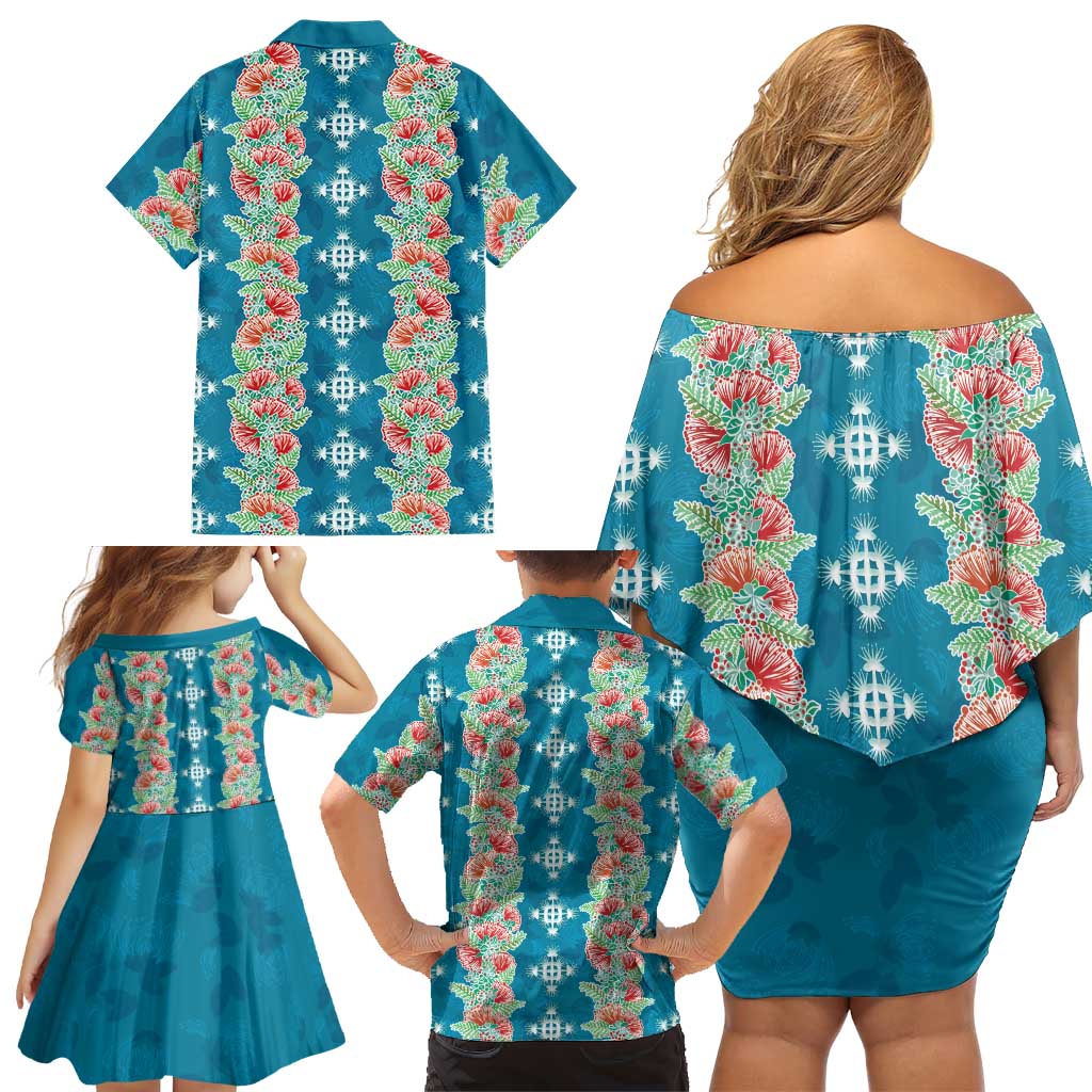 Hawaii Ohia Lehua Family Matching Off Shoulder Short Dress and Hawaiian Shirt Tropical Vibes Teal