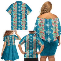 Hawaii Ohia Lehua Family Matching Off Shoulder Short Dress and Hawaiian Shirt Tropical Vibes Teal