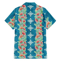 Hawaii Ohia Lehua Family Matching Off Shoulder Short Dress and Hawaiian Shirt Tropical Vibes Teal
