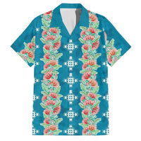 Hawaii Ohia Lehua Family Matching Short Sleeve Bodycon Dress and Hawaiian Shirt Tropical Vibes Teal