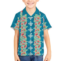 Hawaii Ohia Lehua Family Matching Short Sleeve Bodycon Dress and Hawaiian Shirt Tropical Vibes Teal