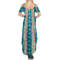 Hawaii Ohia Lehua Family Matching Summer Maxi Dress and Hawaiian Shirt Tropical Vibes Teal