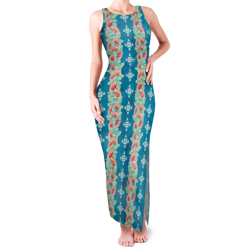 Hawaii Ohia Lehua Family Matching Tank Maxi Dress and Hawaiian Shirt Tropical Vibes Teal