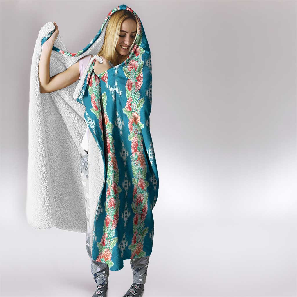 Hawaii Ohia Lehua Hooded Blanket Tropical Vibes Teal