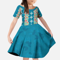 Hawaii Ohia Lehua Kid Short Sleeve Dress Tropical Vibes Teal