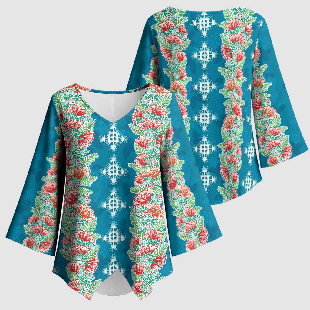 Hawaii Ohia Lehua Kimono Sleeve Blouse Tropical Vibes Teal