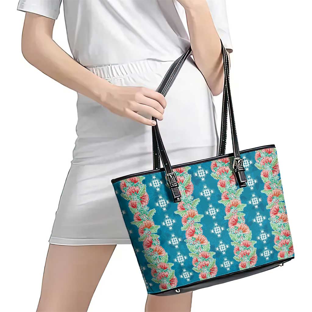 Hawaii Ohia Lehua Leather Tote Bag Tropical Vibes Teal