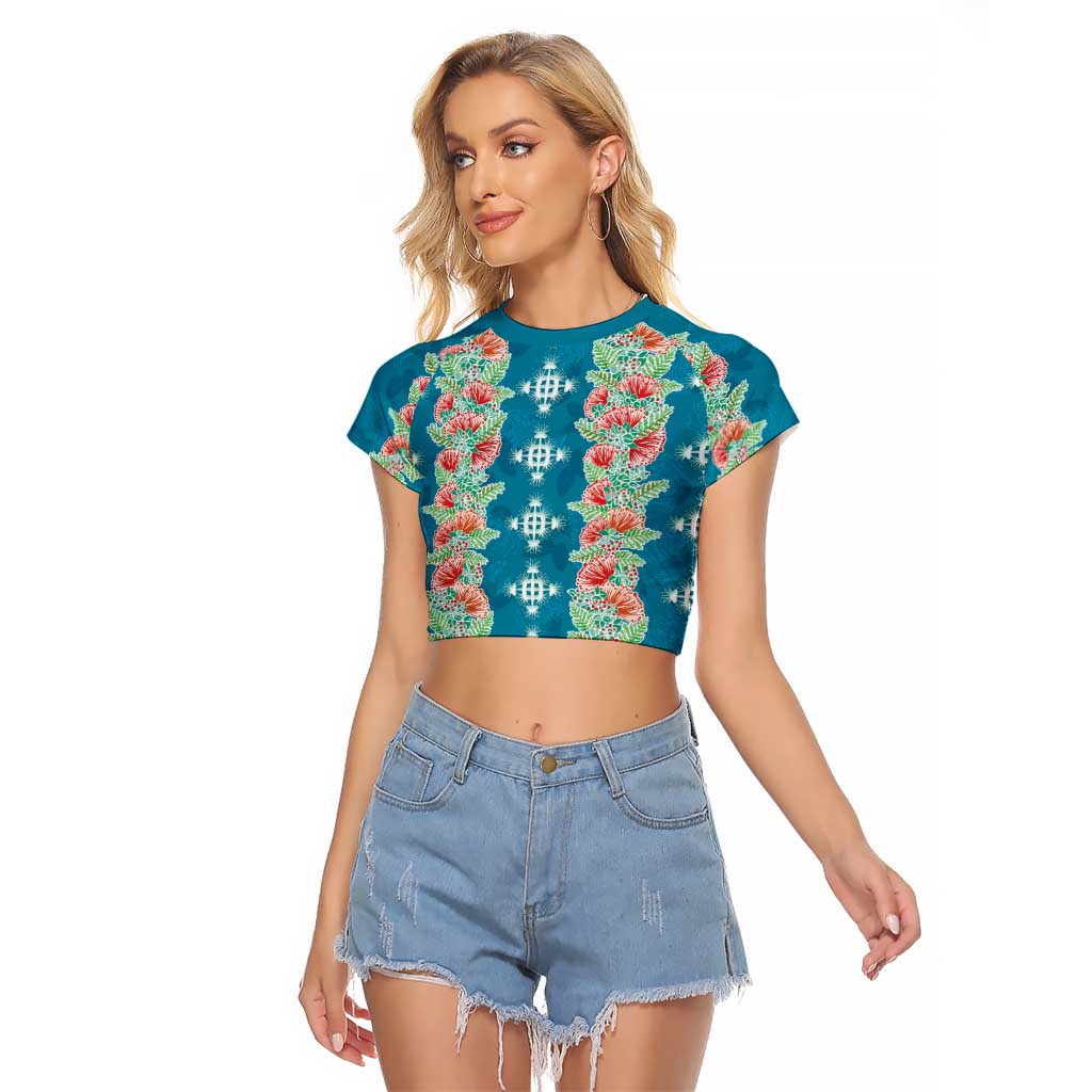 Hawaii Ohia Lehua Raglan Cropped T Shirt Tropical Vibes Teal LT05 Female Teal - Polynesian Pride