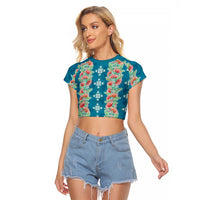Hawaii Ohia Lehua Raglan Cropped T Shirt Tropical Vibes Teal LT05 Female Teal - Polynesian Pride