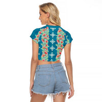 Hawaii Ohia Lehua Raglan Cropped T Shirt Tropical Vibes Teal LT05 - Polynesian Pride
