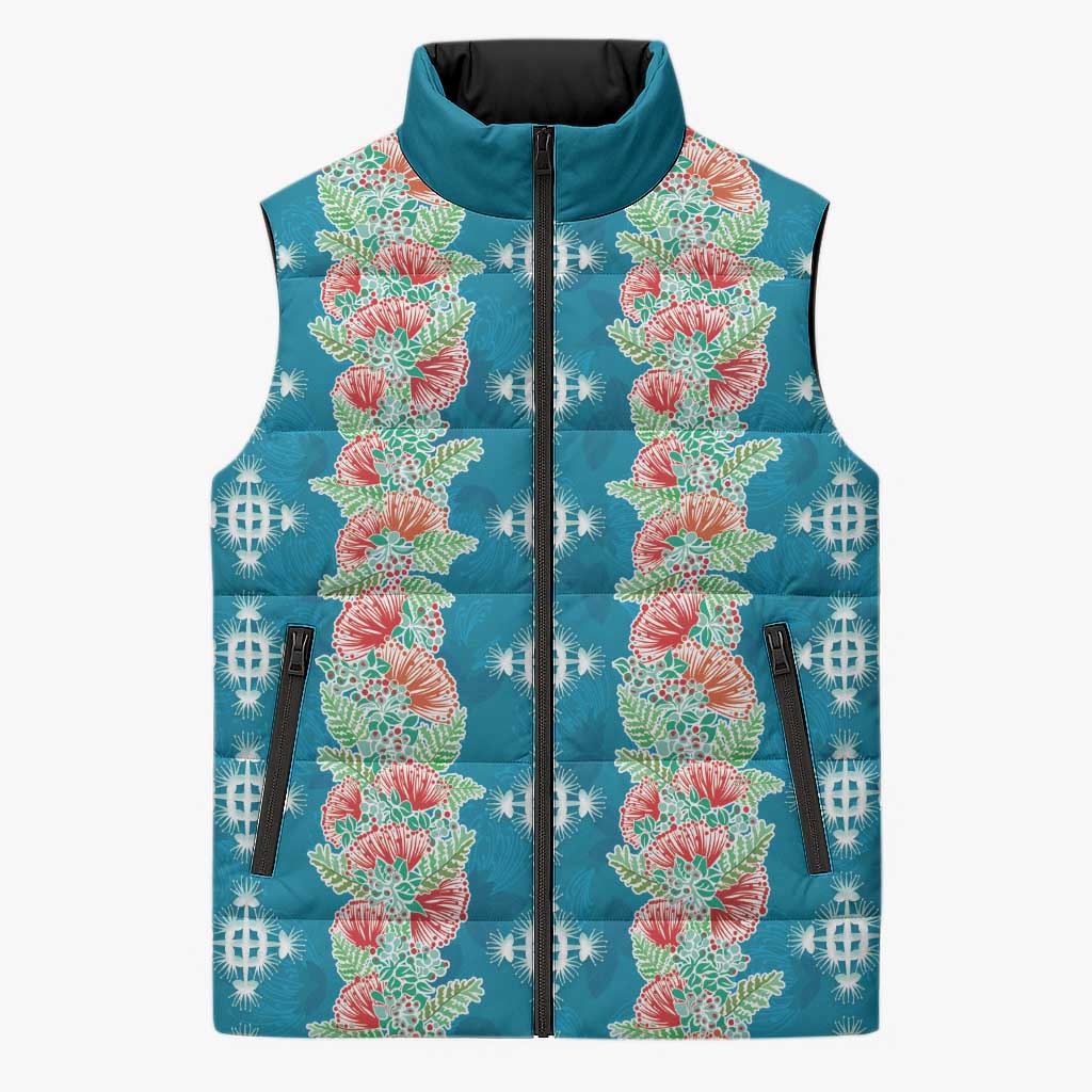 Hawaii Ohia Lehua Sleeveless Puffer Jacket Tropical Vibes Teal