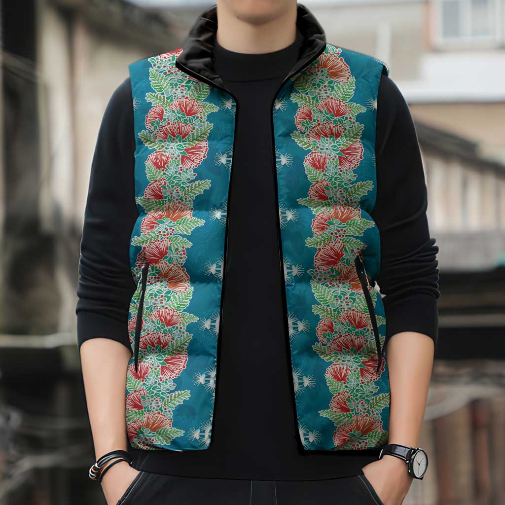 Hawaii Ohia Lehua Sleeveless Puffer Jacket Tropical Vibes Teal