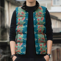 Hawaii Ohia Lehua Sleeveless Puffer Jacket Tropical Vibes Teal
