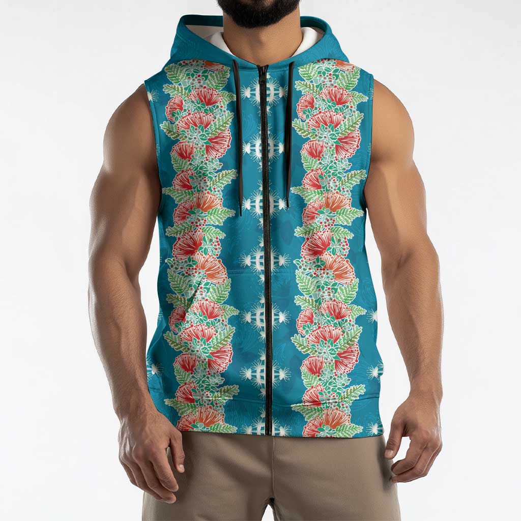 Hawaii Ohia Lehua Sleeveless Zip Hoodie Tropical Vibes Teal