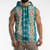 Hawaii Ohia Lehua Sleeveless Zip Hoodie Tropical Vibes Teal