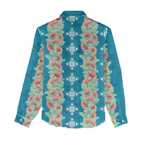 Hawaii Ohia Lehua Women Casual Shirt Tropical Vibes Teal
