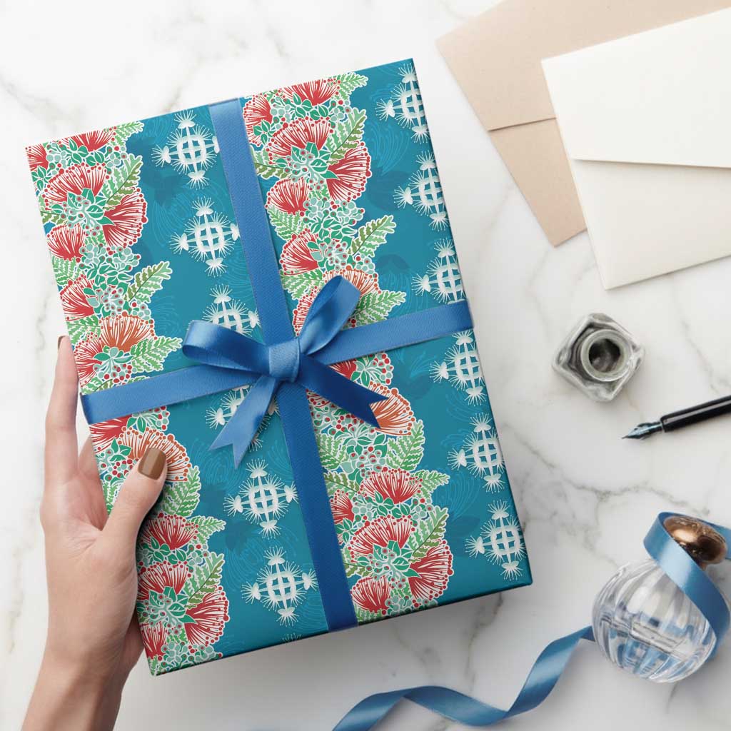 Hawaii Ohia Lehua Wrapping Paper Tropical Vibes Teal