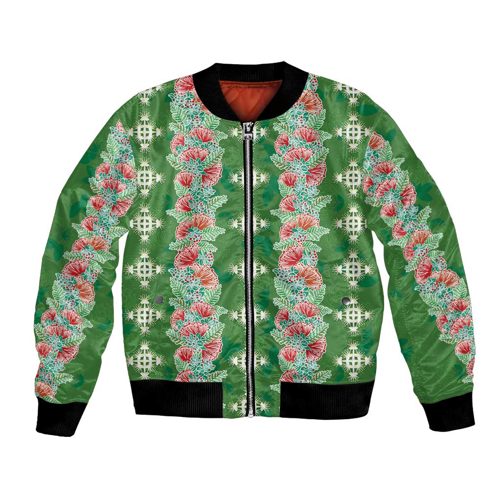 Hawaii Ohia Lehua Bomber Jacket Tropical Vibes Green