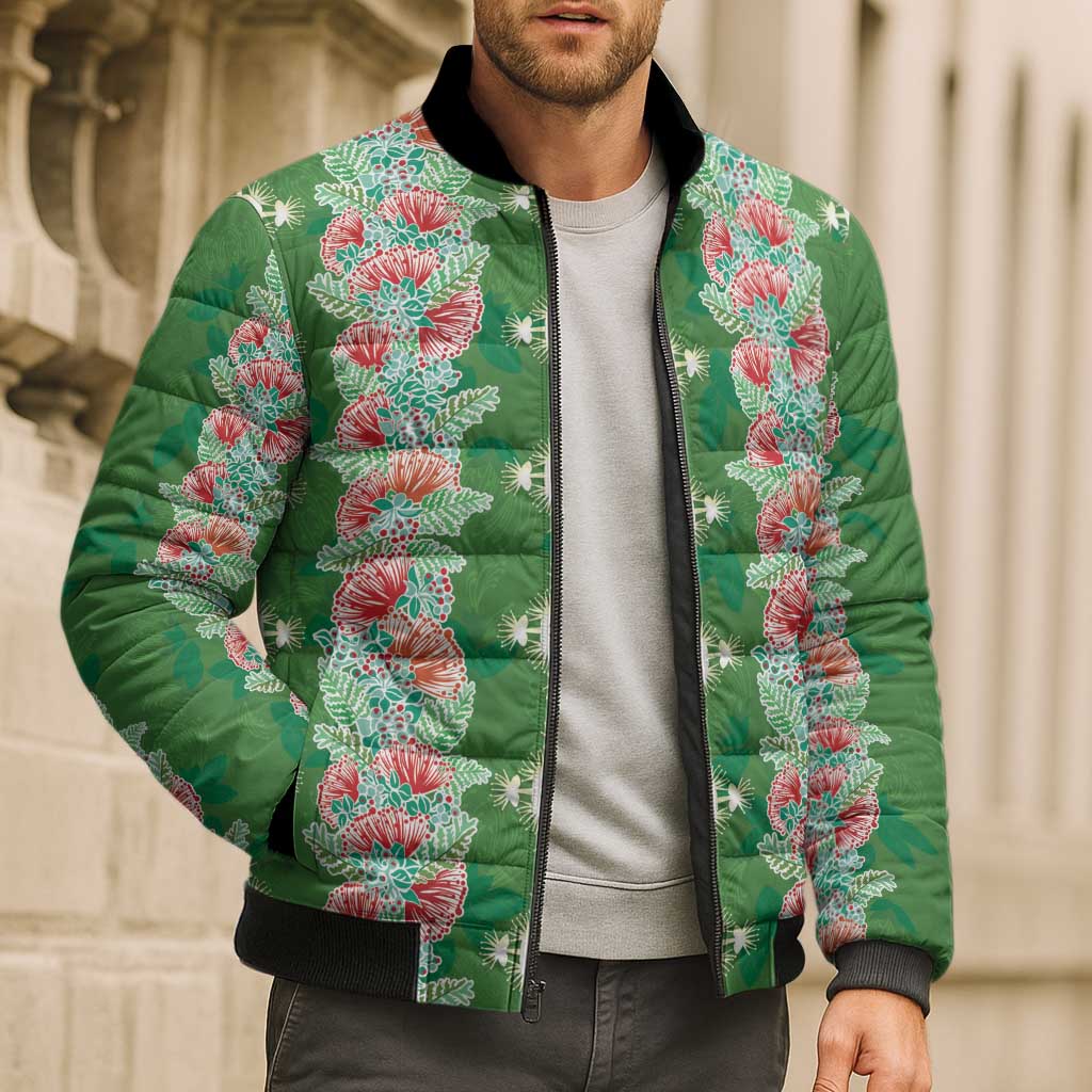 Hawaii Ohia Lehua Bomber Puffer Jacket Tropical Vibes Green