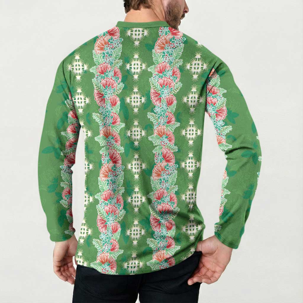 Hawaii Ohia Lehua Button Sweatshirt Tropical Vibes Green