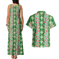 Hawaii Ohia Lehua Couples Matching Tank Maxi Dress and Hawaiian Shirt Tropical Vibes Green