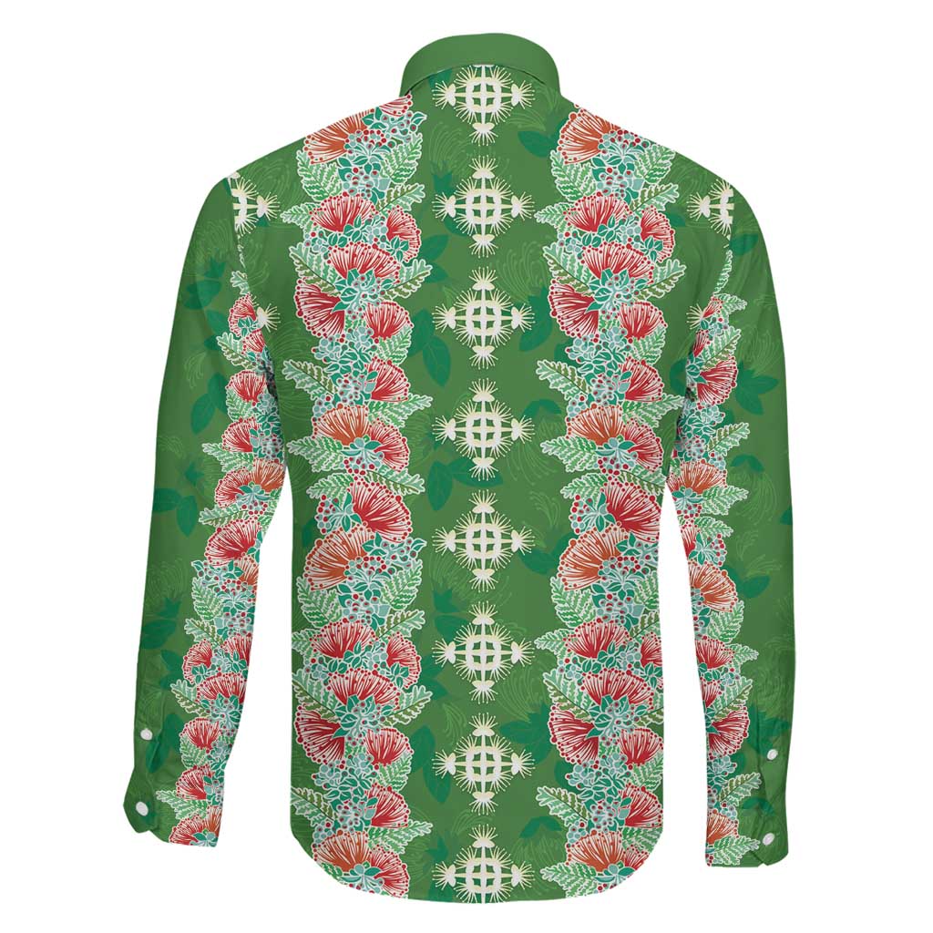 Hawaii Ohia Lehua Family Matching Long Sleeve Bodycon Dress and Hawaiian Shirt Tropical Vibes Green