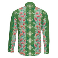 Hawaii Ohia Lehua Family Matching Long Sleeve Bodycon Dress and Hawaiian Shirt Tropical Vibes Green