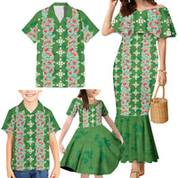Hawaii Ohia Lehua Family Matching Mermaid Dress and Hawaiian Shirt Tropical Vibes Green