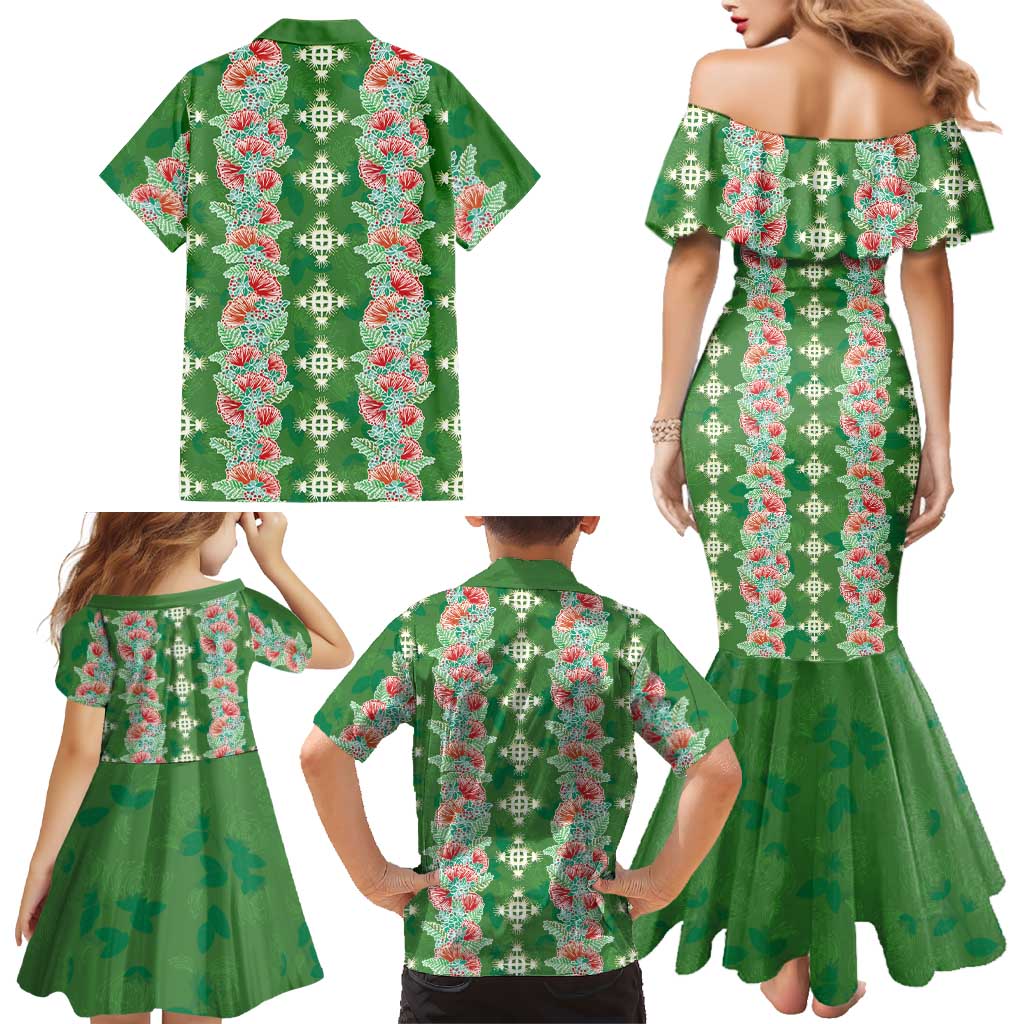 Hawaii Ohia Lehua Family Matching Mermaid Dress and Hawaiian Shirt Tropical Vibes Green