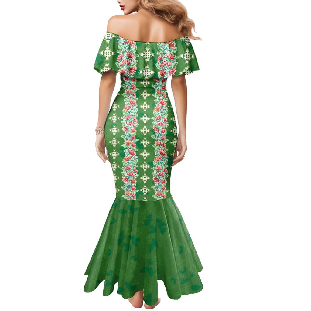Hawaii Ohia Lehua Family Matching Mermaid Dress and Hawaiian Shirt Tropical Vibes Green