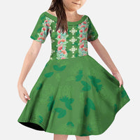 Hawaii Ohia Lehua Family Matching Off The Shoulder Long Sleeve Dress and Hawaiian Shirt Tropical Vibes Green