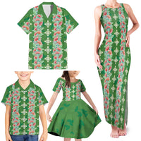 Hawaii Ohia Lehua Family Matching Tank Maxi Dress and Hawaiian Shirt Tropical Vibes Green