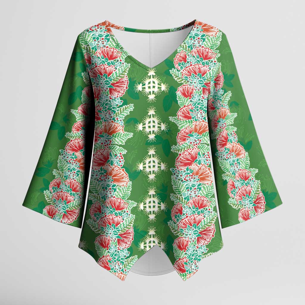 Hawaii Ohia Lehua Kimono Sleeve Blouse Tropical Vibes Green
