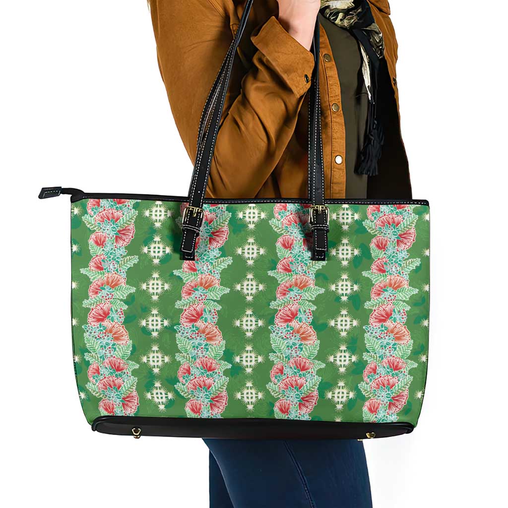 Hawaii Ohia Lehua Leather Tote Bag Tropical Vibes Green