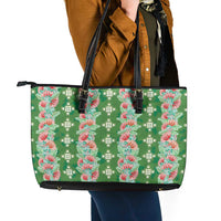 Hawaii Ohia Lehua Leather Tote Bag Tropical Vibes Green