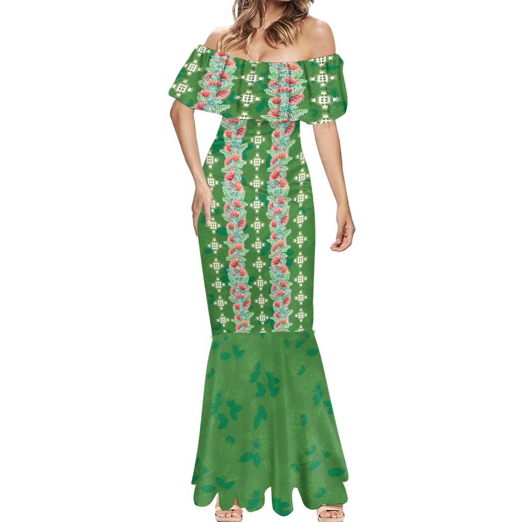 Hawaii Ohia Lehua Mermaid Dress Tropical Vibes Green