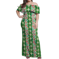 Hawaii Ohia Lehua Off Shoulder Maxi Dress Tropical Vibes Green LT05 Women Green - Polynesian Pride