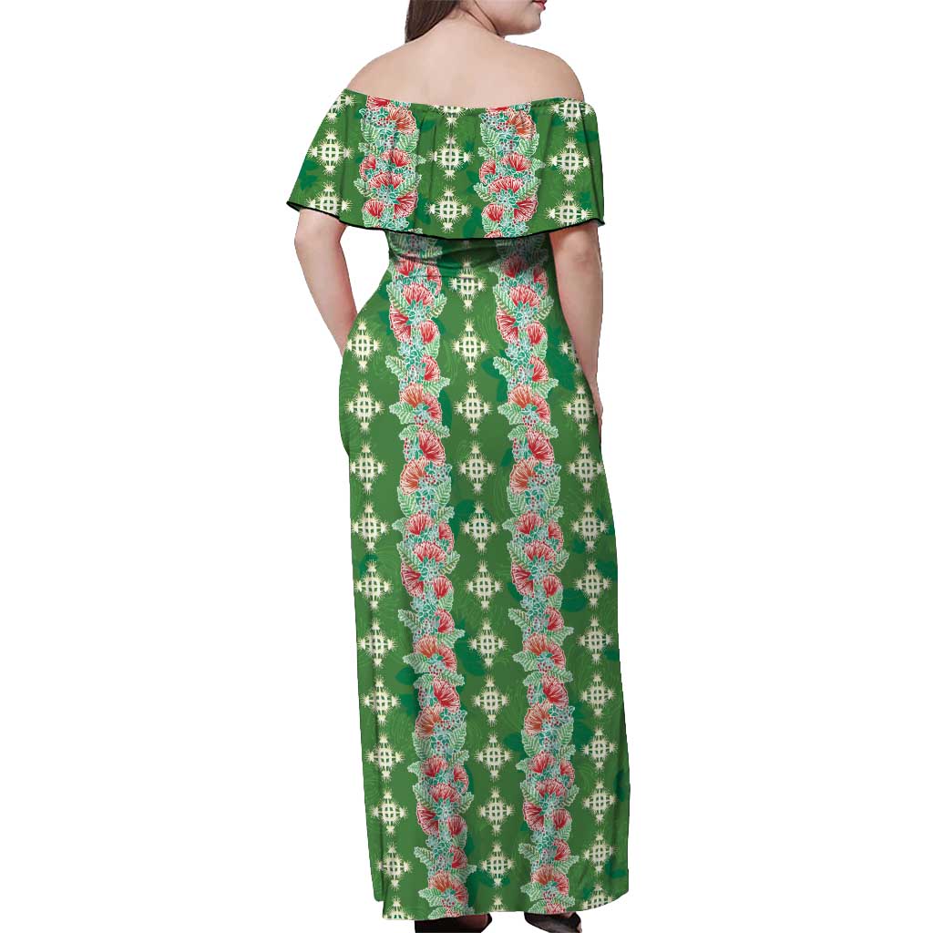 Hawaii Ohia Lehua Off Shoulder Maxi Dress Tropical Vibes Green LT05 - Polynesian Pride