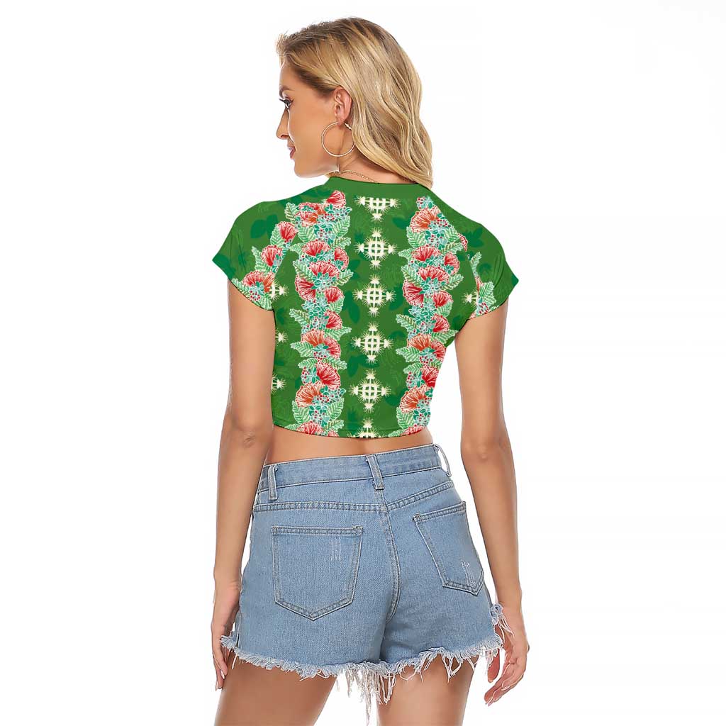 Hawaii Ohia Lehua Raglan Cropped T Shirt Tropical Vibes Green LT05 - Polynesian Pride