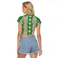 Hawaii Ohia Lehua Raglan Cropped T Shirt Tropical Vibes Green LT05 - Polynesian Pride
