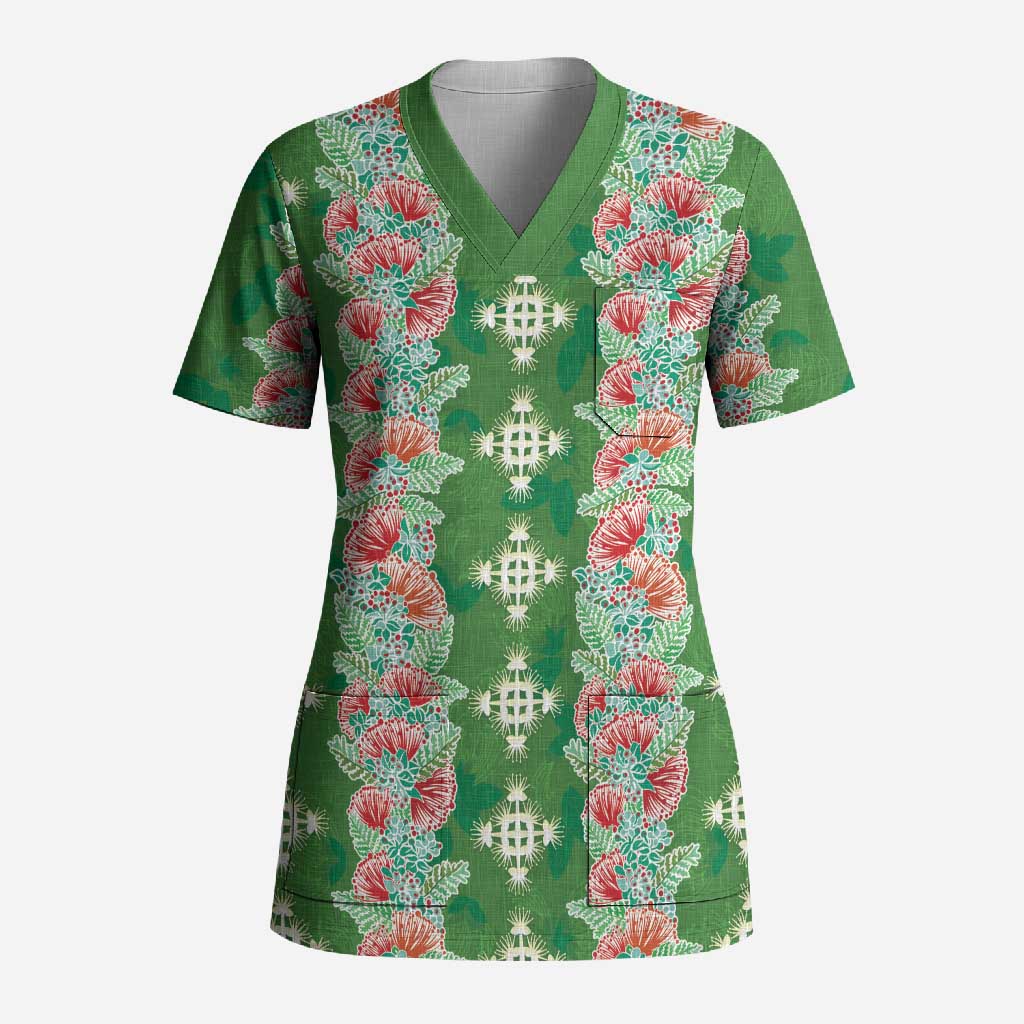Hawaii Ohia Lehua Scrub Top Tropical Vibes Green